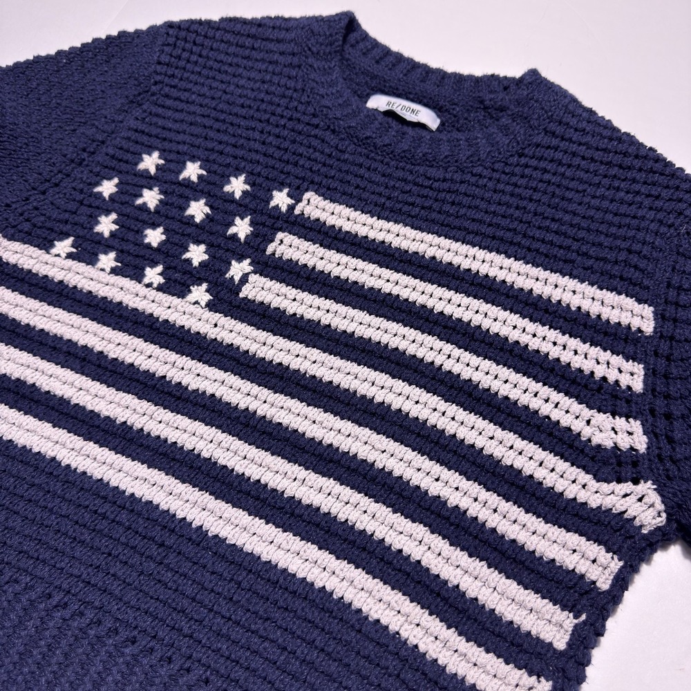 RE/DONE Chunky Knit Sweater Womens Small Navy Cropped Pullover - Picture 3 of 8